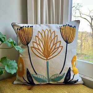 Lotus Flower Embroidered Pillow Throw Cover